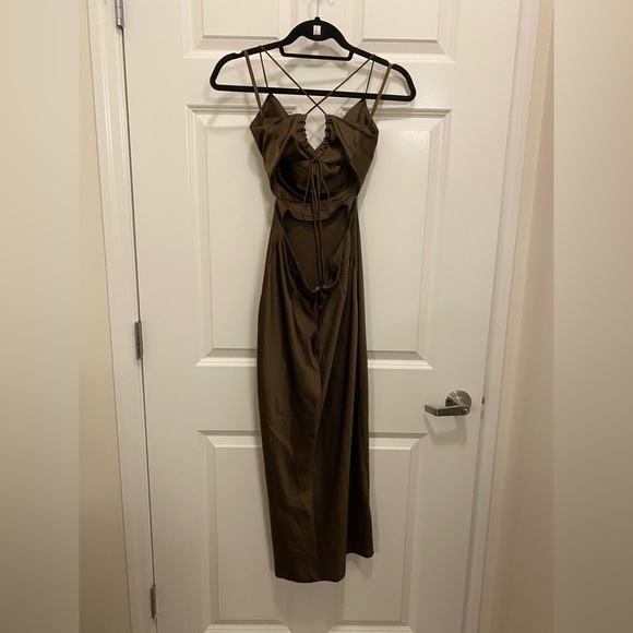 Revival Slip Dress Chocolate Brown Satin w/ Tie Back Sz S - Picture 9 of 14